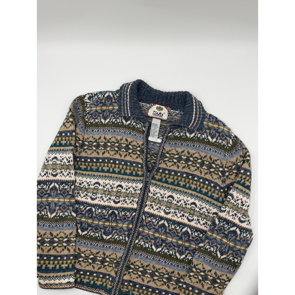 Vintage Tiara International Blue and Tan‎ Fair Isle Zip Up Sweater
